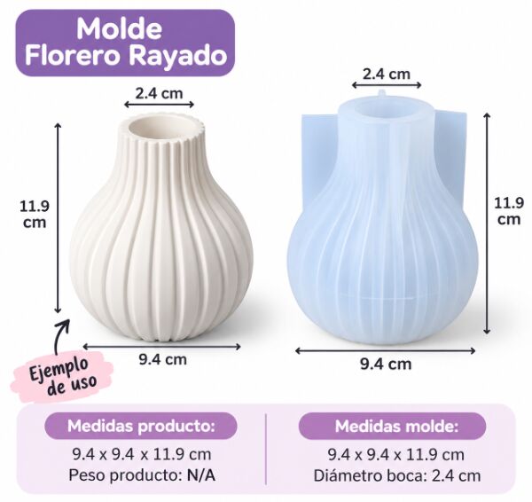 🌸 Molde Florero Rayado – Cod. 633 🌸